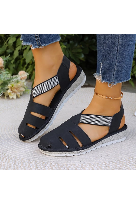 Breathable Arch Support Walking Shoes, Womens Slip On Walking Shoes, Wide Width Shoes for Women, Women's Fisherman Closed Toe Slingback Sandals, Comfortable Platform Summer Shoes, Black 8
