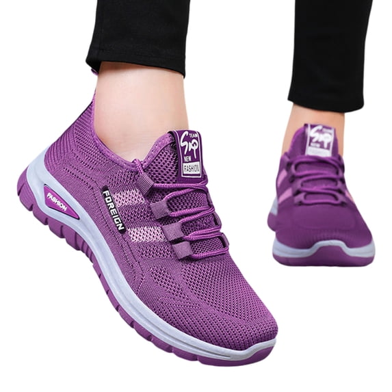 HTHLVMD Casual Mesh Walking Shoes, Lace-Up Comfort Sneakers, Breathable Knit Upper, Women's Running Shoes, Breathable Soft-Soled Low-Top Walking Training Shoes, Comfortable Outdoor Sports, Purple 8