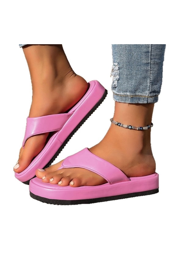 Chunky Sole Thong Sandals, Women's Casual Beach Slides, Platform Flip Flops Wedge Sandals for Women 2026 Dressy Comfortable Soft Toe Post Thong Sandals Lightweight Casual Summer Shoes, Pink 6
