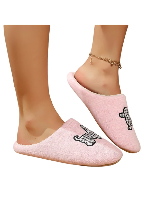 Clog Slippers Women, Dog House Shoes, Closed Toe Slippers, Women's Fashion Plus Size Clog Slippers Cute Dog Ornament House Shoes Fuzzy Warm Closed Toe Slip-On Bedroom Slides, Pink 6