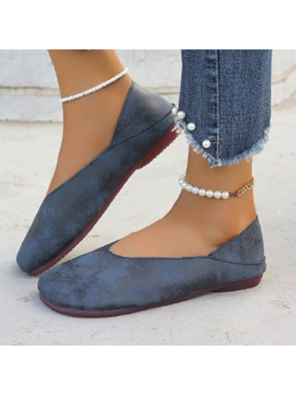 Closed Toe Slip-On Shoes, Comfortable Everyday Footwear, Flat Shoes for Women Slip On Comfortable Walking Ballerina Shoes Ladies Cute Ballet Flats Pumps Low Wedge Dolly Shoes, Navy 5.5