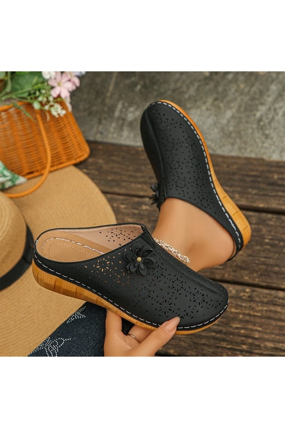 Closed-Toe Slip-On Shoes, Openwork Slip-Ons, Clogs for Women Close Toe Orthopedic Sandals With Arch Support Summer Slip On Wedge Sandals Comfortable Buckle Slingback Mules, Black 6.5