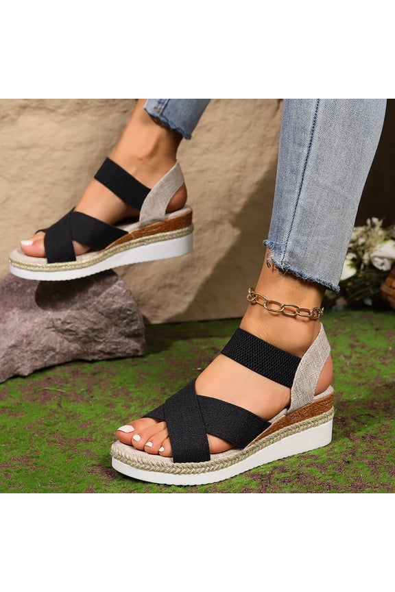 Comfortable Beach Walking Sandals, Open Toe Summer Casual Wedges, Ladies Sandals Slip On Double Buckle Slip-On Eva Thong Cushion Soft for Women Walking Beach Essentials, Black 5