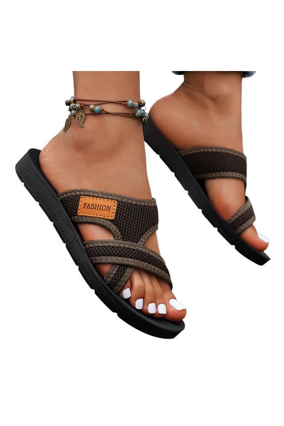 Comfortable Non-Slip Casual Sandals, Summer Sandals for Women 2026 Extra Wide Beach Breathable Comfortable Mesh Hollow Mesh Slide Sandls Orthopedic Shoes, Coffee 5.5