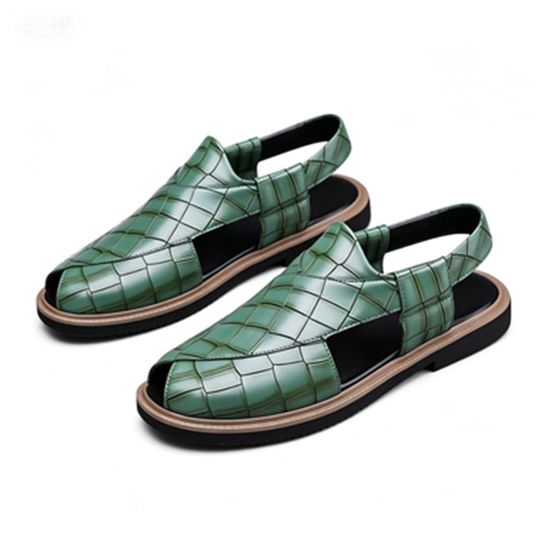 HTHLVMD Crocodile Pattern Shoes, Fisherman Sandals for Men Summer Hollow Business Office Meeting Banquet Party Dress Sandals Walking Driving Casual Vacation Beach Shoes, Army Green 9