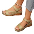 thumbnail image 1 of HTHLVMD Cut-Out Casual Sandals, Low Heel Comfort Shoes, Everyday Summer Shoes, Adjustable Strap Shoes, Sandals for Women Thick Soles Open Toe Wedges Lightweight Hook and Loop Sandal, Gold 7.5, 1 of 5