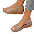 thumbnail image 1 of HTHLVMD Cut-Out Casual Sandals, Low Heel Comfort Shoes, Everyday Summer Shoes, Adjustable Strap Shoes, Sandals for Women Thick Soles Open Toe Wedges Lightweight Hook and Loop Sandal, Khaki 8.5, 1 of 9