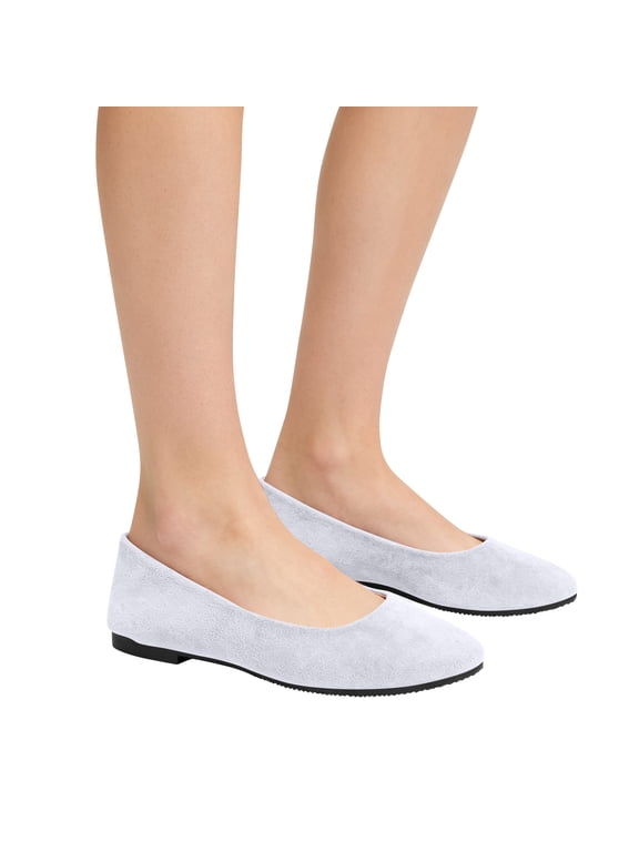 Daily Walking Shoes, Office Loafers, Womens Shoes Slip On, Women's Low Wedge Ballet Shoe Round Toe Suede Slip On Flats Soft-Soled Solid Comfy Sandals Ballerina Shoes for Summer, White 5