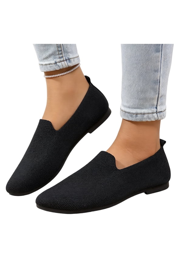 Everyday Comfort Flats, Lightweight Knit Loafers, Women's Ballet Flats Knit Dress Shoes Comfortable Casual Dressy Shoes Work Flat Round Toe Slip On Ballerina Flats for Women, Black 7.5