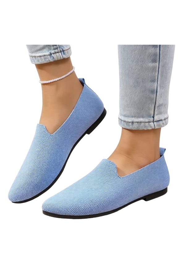 Everyday Comfort Flats, Lightweight Knit Loafers, Women's Ballet Flats Knit Dress Shoes Comfortable Casual Dressy Shoes Work Flat Round Toe Slip On Ballerina Flats for Women, Blue 7