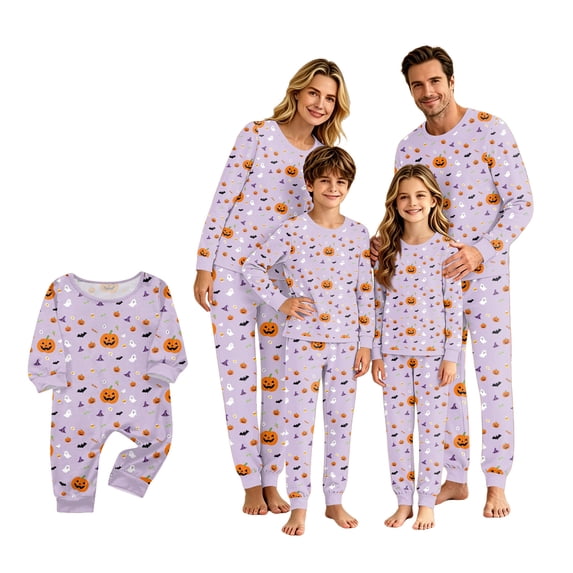 HTHLVMD Family Sleepwear Sets, Halloween Pajamas for Family, 2 Piece Long Sleeve Pajama Sets, Pumpkin Ghost Bat Print Comfy Loungewear Pjs, Trendy Cozy Matching Sleepwear for Fall Nights,WoMen XL