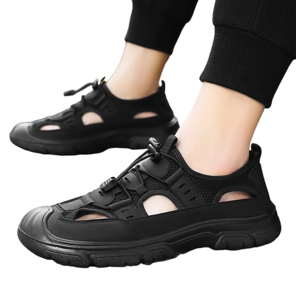 HTHLVMD Fisherman Sandals for Man, Hiking Sandals for Men – Breathable Closed‑Toe Outdoor Water Shoe, Lightweight Pvc Sole, Comfortable Slip‑On Design for Mountain Trekking & Daily Adventure, Black 7