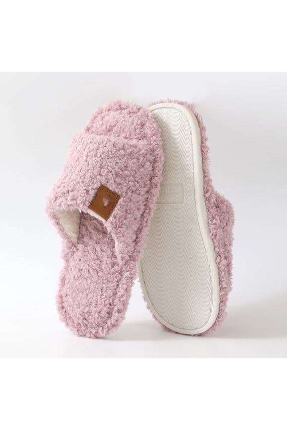 Fuzzy Home Slippers, Open Toe Plush Slides, Women's Open Toe Fuzzy Slippers Cozy Faux Fur Home Slide Sandals Winter Warm Plush Soft Padded Indoor Bedroom Flat Lounge Shoes, Light Purple 5.5
