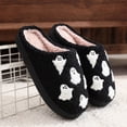 thumbnail image 1 of HTHLVMD All Over Ghost Slippers, Cute Pattern House Shoes, Halloween All Over Ghost Slippers Cute Pattern Fuzzy House Shoes Warm Plush Closed Toe Slip On Clog Indoor Footwear, Black 5.5, 1 of 6