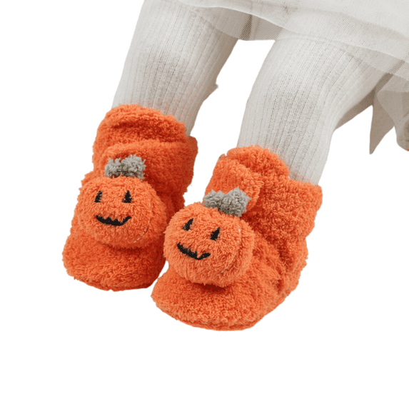 HTHLVMD Halloween House Slippers,Halloween Slippers Plush Jack O Lantern House Shoes Soft Fuzzy Lining Non Slip Rubber Sole Closed Toe Indoor Bedroom Home Wear Holiday Party,Orange 5.5