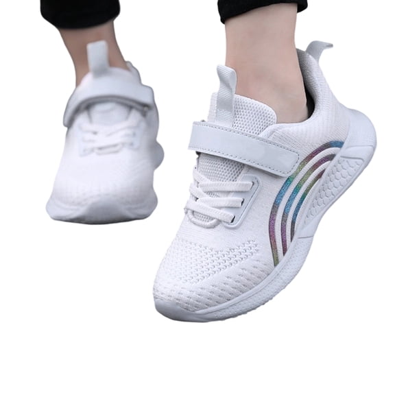 HTHLVMD Kids Running Sneakers, Kids Running Sneakers Breathable Mesh Boys Girls Tennis Shoes Lightweight Athletic Walking Footwear Hook and Loop Casual Toddler Sports Training Shoes, White 3Y