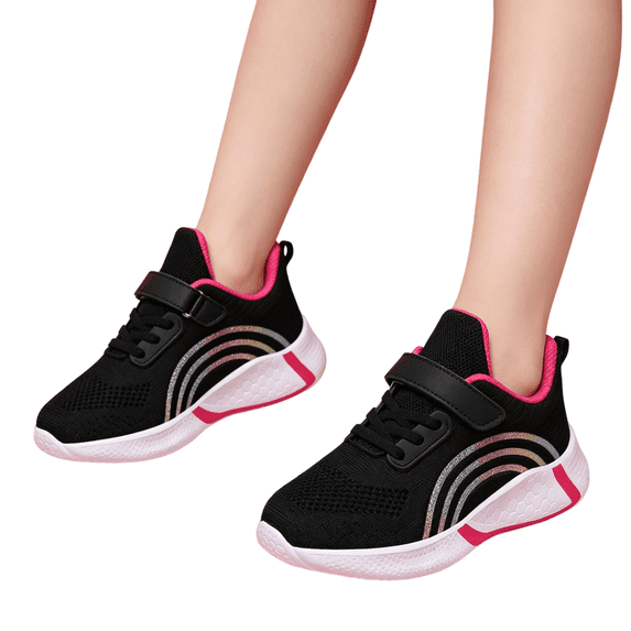 HTHLVMD Kids Sneakers, Rainbow Decor Shoes, Hook and Loop Running Shoes, Tennis Shoes,B'oys Gi'rls Sneakers for Walking/Running,Lightweight,Breathable Shoes Outdoor, Hot Pink 11C