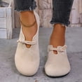 thumbnail image 1 of HTHLVMD Knot Button Suede Flats, Faux Suede Upper Shoes, Office and Casual Wear Flats, Women's Round-Toe Flat Casual Shoes. Large Size Design. Breathable. Wear-Resistant Sole., Beige 5.5, 1 of 6