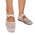 thumbnail image 1 of HTHLVMD Lace Ballet Shoes, Bow Strap Dress Shoes, Women's Elegant Mesh Mary Jane Flats Embroidered Lace Ballet Shoes Sweet Bow Strap Pointed Toe Dress Shoes Casual Lightweight Loafers, White 7, 1 of 7