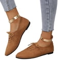 thumbnail image 1 of HTHLVMD Lace Up Dress Flats, Faux Suede Lace Up Pointed Toe Flats Casual Dress Commuting, Decorative Metallic Ankle Strap Single Shoes Holiday Travel Wearing, Classic Comfort Footwear, Brown 9, 1 of 6