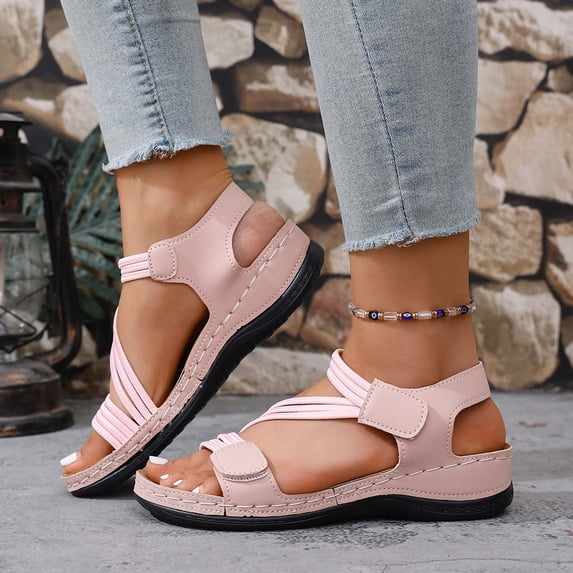 HTHLVMD Lightweight Outdoor Beach Sandals, Non-Slip Daily Closed Toe Sandals, 2026 Summer Orthopedic Sandal Diabetic Walking, Women's Summer Fisherman Sandals, Adjustable Ankle Strap Open-Toe, Pink 7