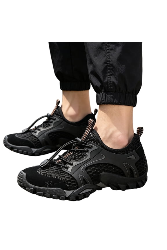Men Breathable Mesh Hiking Shoes, Hiking Water Shoes for Men Women Quick Dry Barefoot Aqua Swim River Shoes for Pool Beach Fishing Water Hiking Sandals, Black 7
