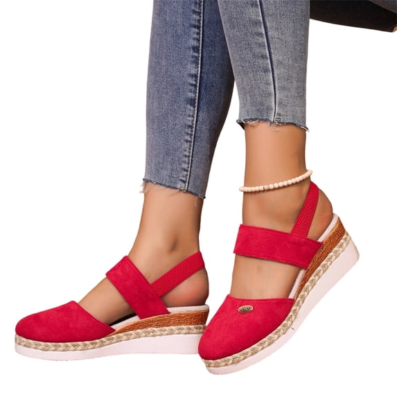 HTHLVMD Non-Slip Casual Footwear, Summer Comfort Footwear, Womens Closed Toe Sandals 2026 Platform Wedges Slingback Slip On Sandals With Adjustable Ankle Strap Walking Shoes, Red 8
