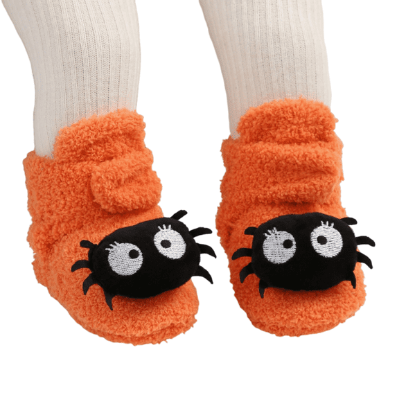 HTHLVMD Non Slip Hard Sole Slippers,Baby Halloween Slippers Pumpkin Jack O Lantern Plush House Shoes Warm Fuzzy Lining Non Slip Hard Sole Closed Toe Indoor Home Use Holiday Party Decor,Orange 3.5