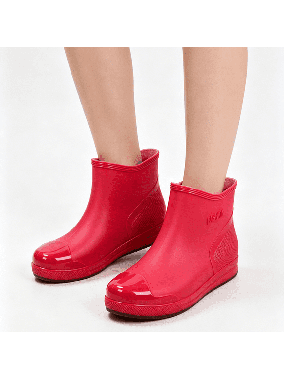 Non Slip Mud Boots, Ankle Rain Boots Waterproof Garden Boots Non Slip Slip On Short Mud Boots Outdoor Lightweight Water Shoes Comfort Cleaning Commuting Footwear, Red 7.5