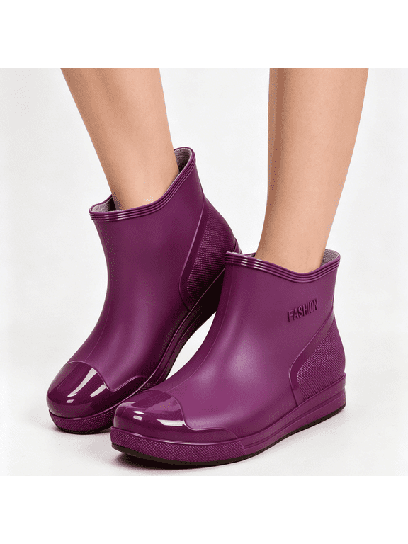 Non Slip Mud Boots, Ankle Rain Boots Waterproof Garden Boots Non Slip Slip On Short Mud Boots Outdoor Lightweight Water Shoes Comfort Cleaning Commuting Footwear, Purple 8