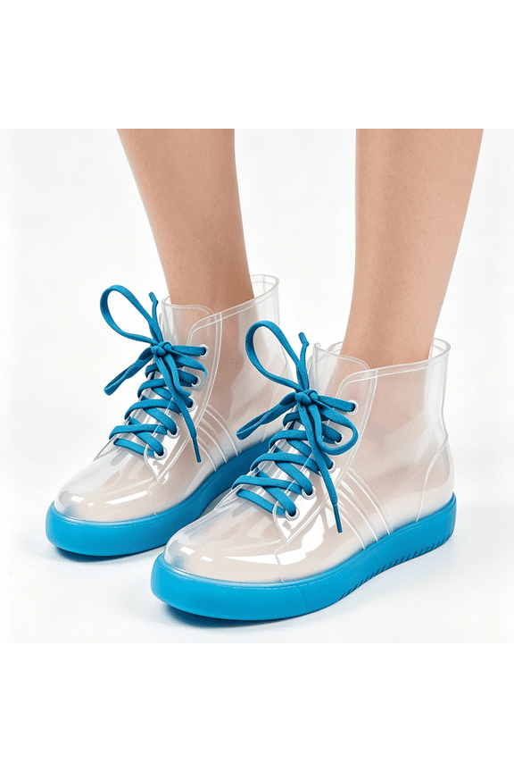 Non Slip Mud Footwear, Clear Lace Up Rain Boots Transparent Waterproof Sneakers Fashion Water Shoes See Through Non Slip Garden Mud Footwear Casual Lightweight Rainy Day Boots, Blue 6