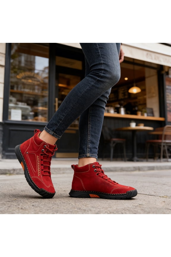 Non-Slip Outdoor Hiking Boots, High Top Casual Walking Shoes, Boots Casual Fashion Oxford Dress Boots Leather Lace Up Desert Ankle Boots Classic for Unisex Lightweight Anti Handmade, Red 9