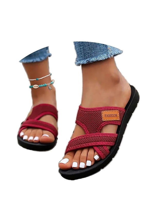 Open Toe Platform Summer Shoes, Breathable Walking Slides, Summer Sandals for Women 2026 Extra Wide Beach Breathable Comfortable Mesh Hollow Mesh Slide Sandls Orthopedic Shoes, Red 5.5
