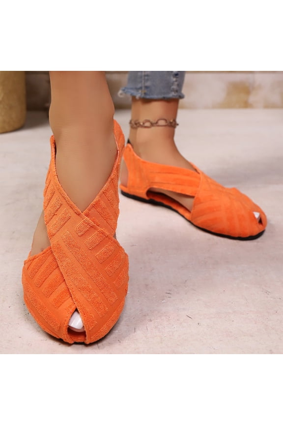 Orthopedic Shoes for Women, Flats Shoes Women, Wide Width Shoes for Women, Women's Split Toe Cross Strap Slingback Sandals - Comfortable Casual Summer Flat Shoes, Saffron 7