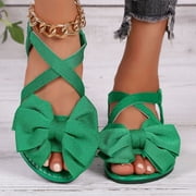 HTHLVMD Orthopedic Shoes for Women, Widestep Shoes for Women, Bowknot Fish Mouth Low Heel Sandals With Solid Color Design Comfortable for Casual Wear and Daily Use, Green 8