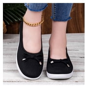 HTHLVMD Orthopedic Shoes for Women, Womens Bow Knit Mesh Ballet Flats, Lightweight Breathable Comfort Casual Slip On Walking Loafer Shoes, Soft Sole Outdoor Running Sneakers, Black 6