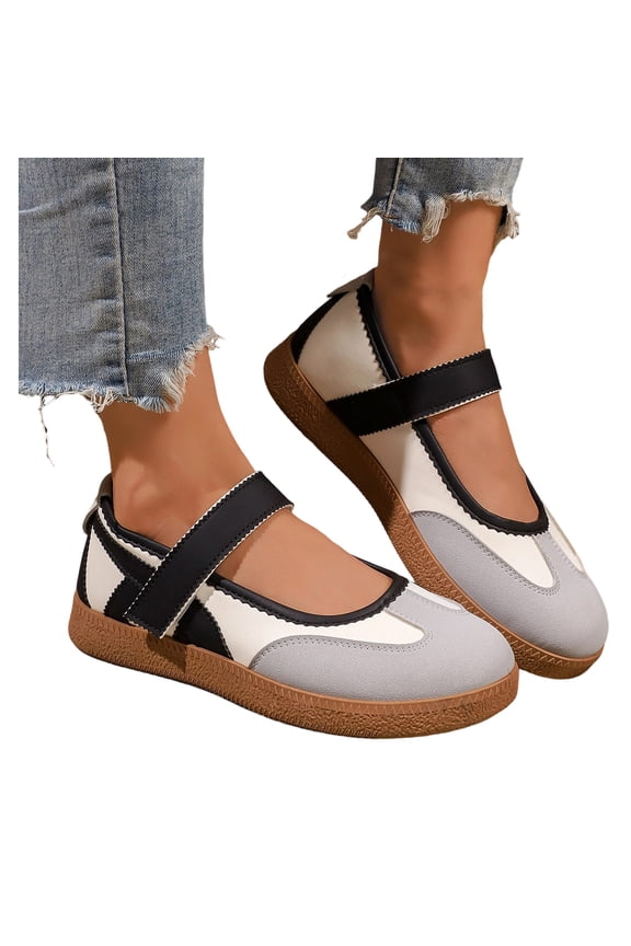 Platform Mary Jane Shoes, Hook and Loop Sneakers, Women's Retro Platform Mary Jane Shoes Casual Hook and Loop Sneakers Stylish Color Block Walking Shoes Comfort Cushion Footwear, White 6