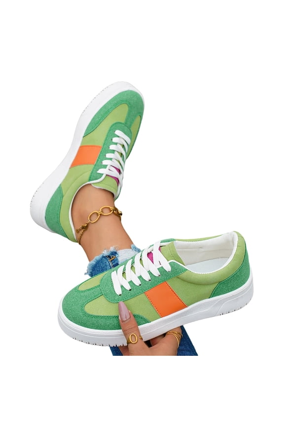 Platform Sole Trainers, Colorful Suede Sneakers, Everyday Walking Shoes, Platform Sneakers for Women Comfortable Fashion Retro Sneakers Casual Non-Slip Tennis Walking Shoes, Green 6