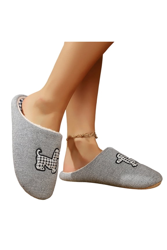Plus Size Warm Slides, Cute Puppy Slides, Clog Slippers Women, Women's Fashion Plus Size Clog Slippers Cute Dog Ornament House Shoes Fuzzy Warm Closed Toe Slip-On Bedroom Slides, Gray 9