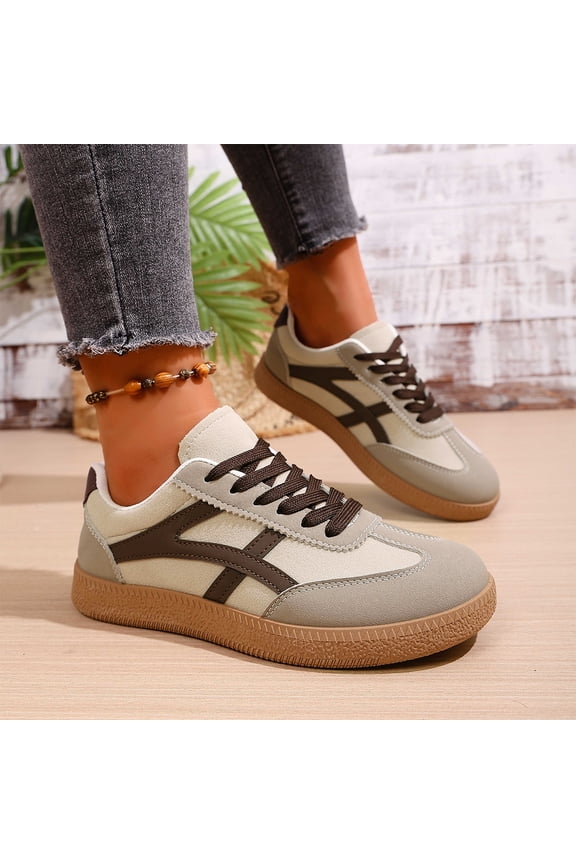 Retro Stripe Sneakers, Women's Casual Sneakers, Suede Sport Shoes, Women's Retro Gum Sole Fashion Sneakers Casual Retro Walking Shoes-Gum Sole Casual Tennis-Anti Slip Trainers, Beige 5.5