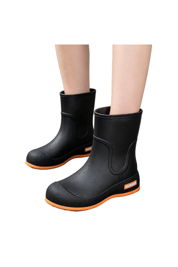 Rubber Gardening Shoes, Waterproof Solid Mid Calf Rain Boots Casual Outdoor Gardening, Slip Resistant Rubber Footwear Holiday Travel Wearing, Lightweight Comfortable Car Wash Shoes, Black 6.5