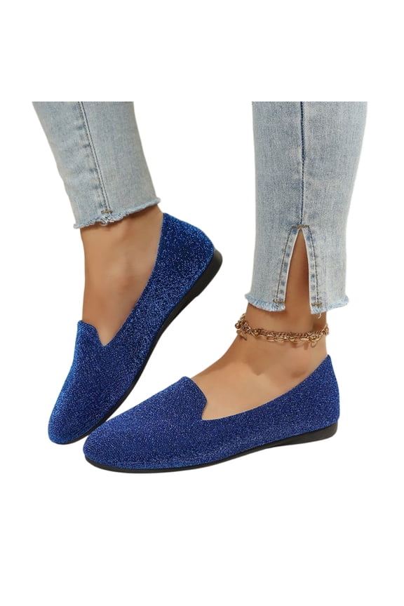 Shiny Fabric Loafers, V-Cut Slip-On Flats, Womens Ballet Flats 2026 Pointed Toe Slip-On Dressy Flat Shoes Casual Lightweight Comfortable Business Work Loafer Shoes, Blue 6