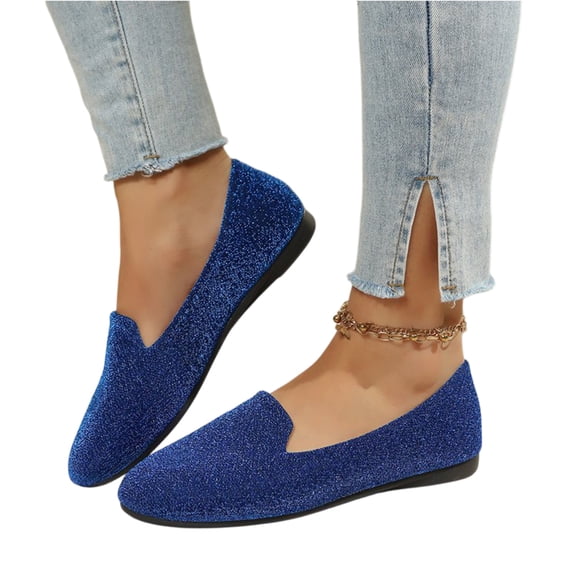 HTHLVMD Shiny Fabric Loafers, V-Cut Slip-On Flats, Womens Ballet Flats 2026 Pointed Toe Slip-On Dressy Flat Shoes Casual Lightweight Comfortable Business Work Loafer Shoes, Blue 6