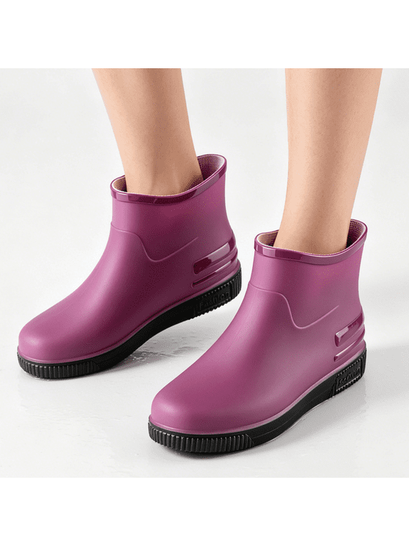 Slip On Mud Boots, Matte Ankle Rain Boots Waterproof Sporty Garden Shoes Thick Sole Slip On Mud Boots Outdoor Utility Footwear Cushioned Slip Resistant Water Boots, Purple 6