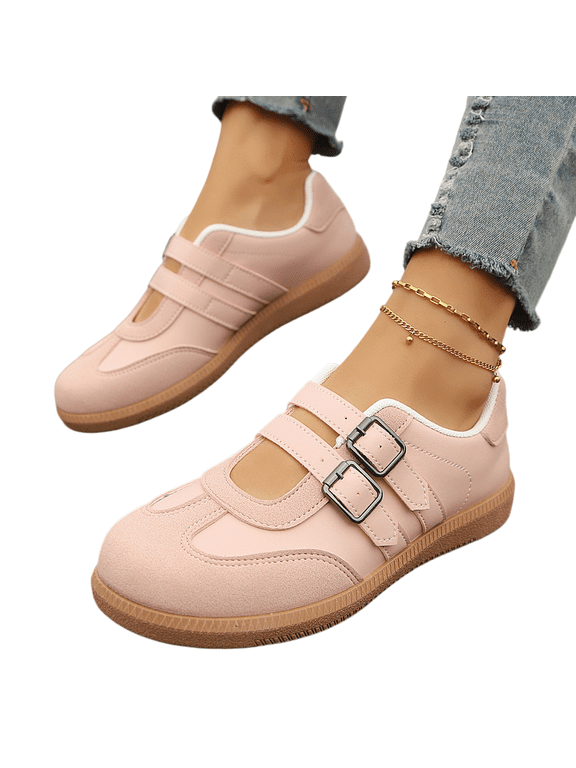 Soft Sole Arch Support Sneakers, Women's Double-Strap Flat-Sole Sneakers Slip-On Rubber Sole Lightweight Walking Shoes Workwear, Formal, Casual Footwear, Pink 8