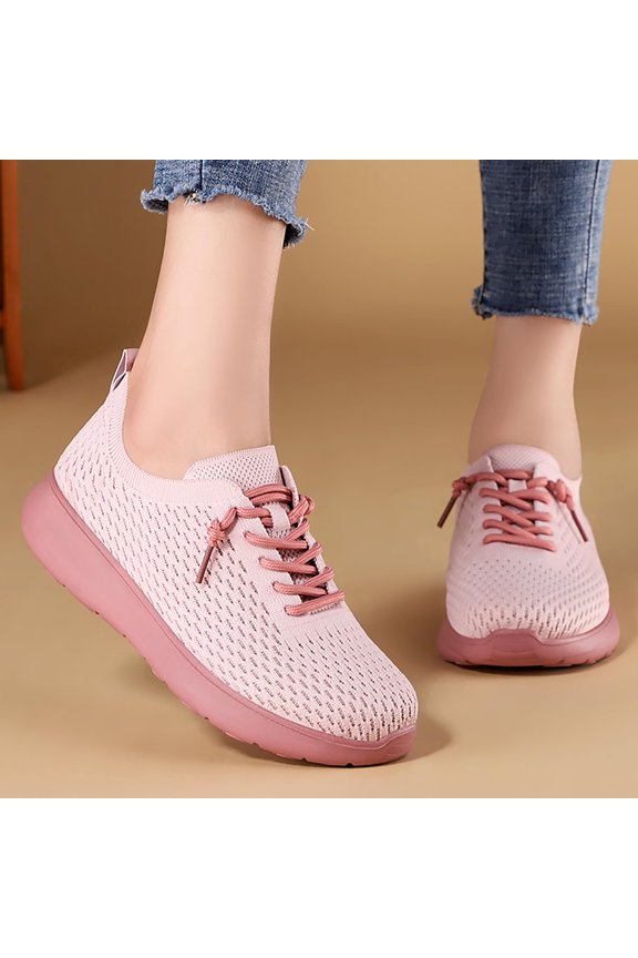 Soft Sole Comfort Shoes, Widestep Shoes for Women, Breathable Knit Sneakers, Soft-Soled Cushioning Spring Mesh Casual Single Shoes Breathable Student Sports Shoes, Pink 6