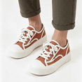 thumbnail image 1 of HTHLVMD Stitching Casual Sneakers, Low Top Walking Footwear, Women's Canvas Sneakers Fashion Low Top Platform Walking Shoes Lace-Up Casual Comfort Tennis Shoes for Daily Wear, Khaki 8, 1 of 3