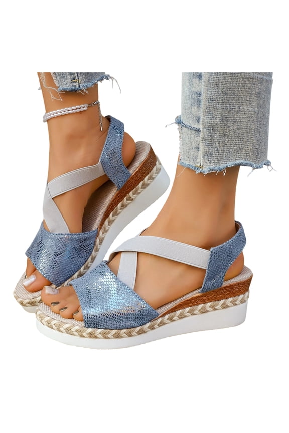 Stylish Casual Footwear, Wide Width Sandals for Women, Orthopedic Wedge Sandals for Women 2026 Summer Dressy Trendy Platform Casual Walking Arch Support Espadrilles Wedges, Blue 6