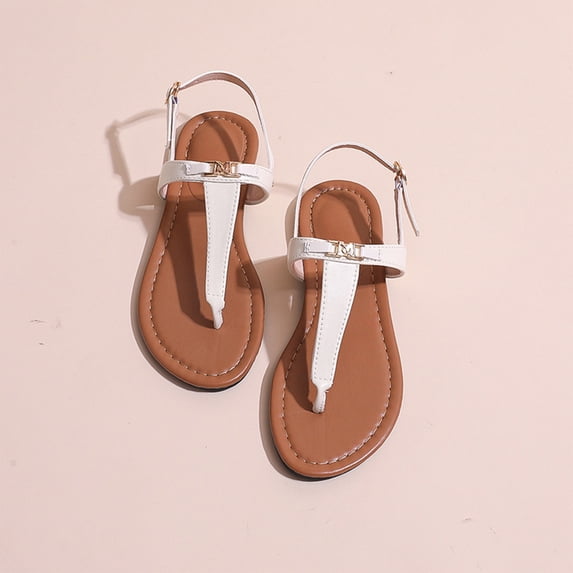 HTHLVMD T-Strap Flat Sandals Womens, Adjustable Ankle Strap Thong Sandals, Thong Flat Sandals, Casual Women T-Strap Dress Sandals With Adjustable Ankle Buckle for Summer Wedding, Beige 5.5