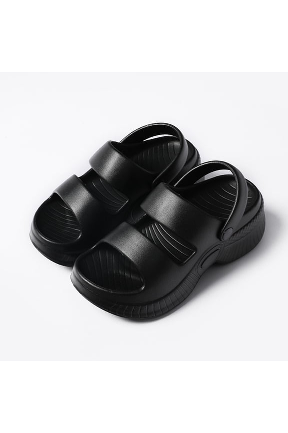 Versatile Convertible Slides, Women Flat Sandals, Women's Platform Two-Strap Sandals, Convertible Back Strap Eva Slides, Chunky Open-Toe Shoes for Summer Casual Wear, Black 7.5